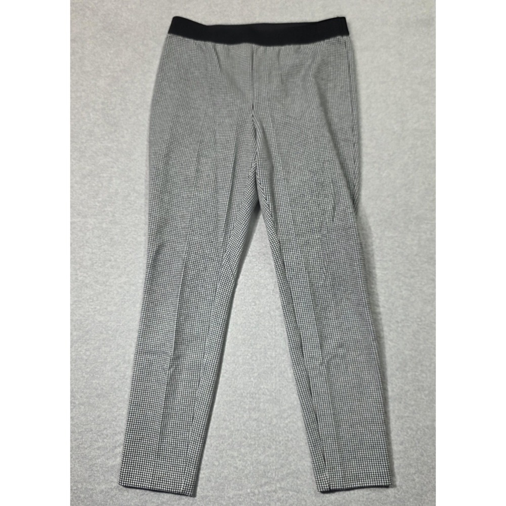 Talbots Pants Womens 8P Gray Soho Ankle Pull On Elastic Waist Check Tapered Leg